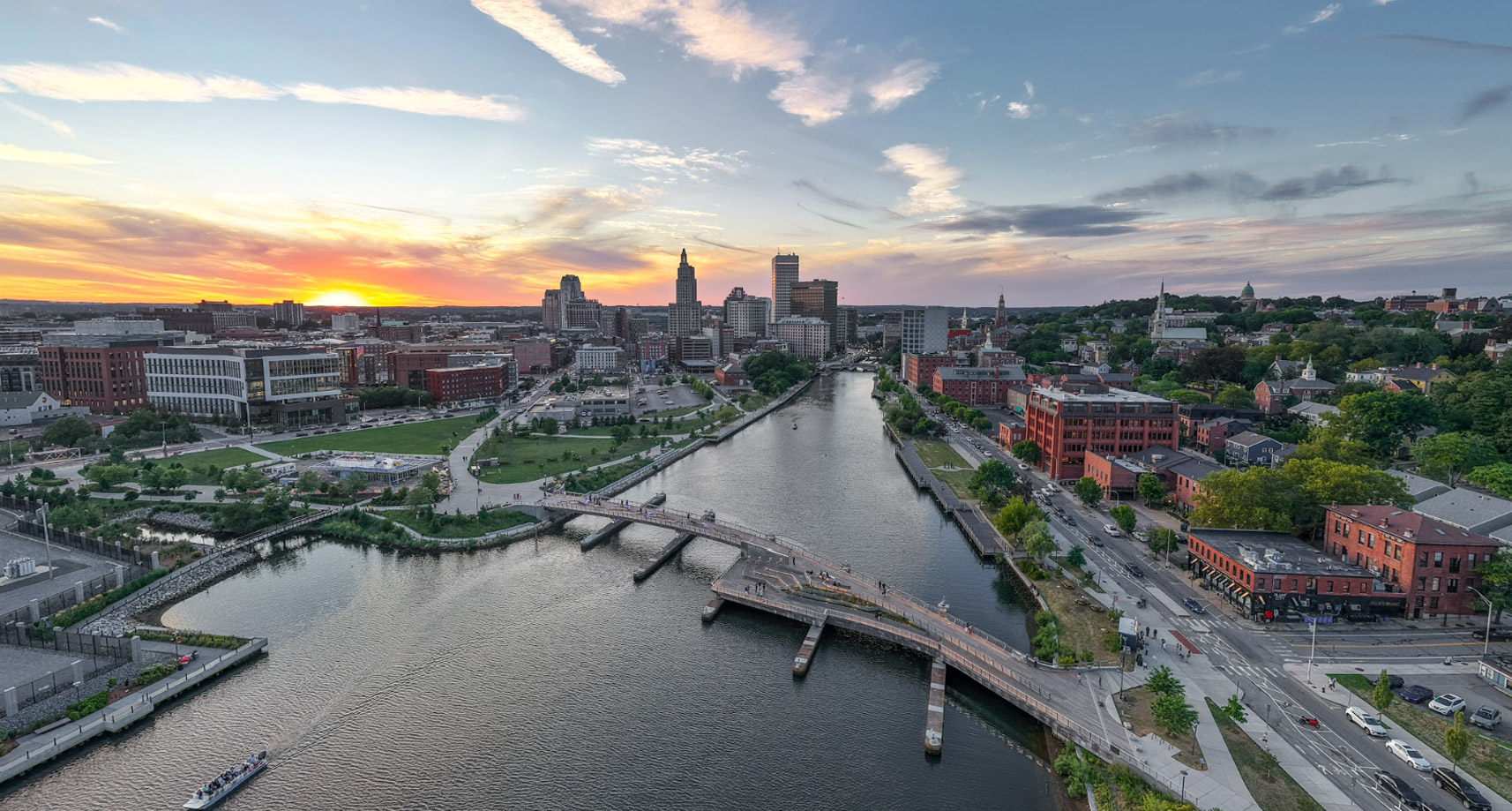 A photo of downtown providence at sunset