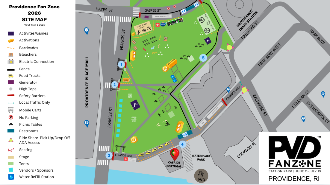 Layout map of the PVD FanZone area at Station Park